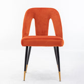 Contemporary Velvet Upholstered Dining Chair with Nailheads and Gold Tipped Black Metal Legs (Set of 2) - Orange